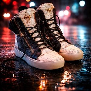 Giuseppe Zanotti High Top Sneakers Size 40 (US 9) Beige Brown Gold Zipper Design